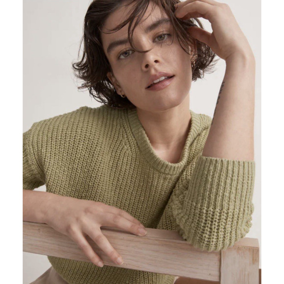 Madewell Textural-Knit Pullover Sweater Medium Pale Green Cropped Boxy Cotton - Picture 4 of 16
